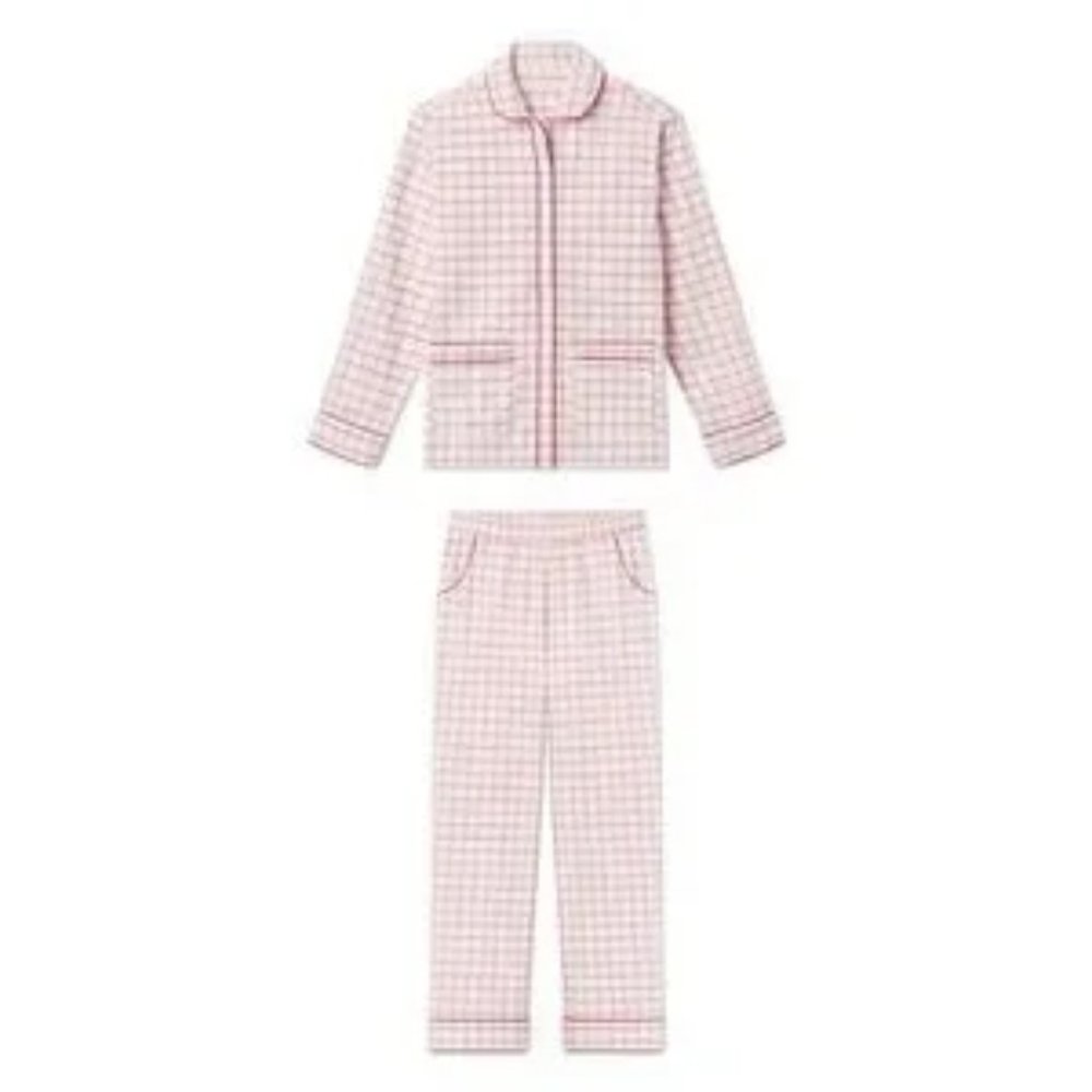 Valentine Lake Flannel Piped Windowpane Pajama Set